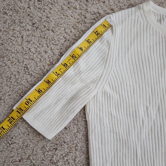 UNIQLO Ribbed Crew Neck Half Sleeved Ribbed Wool Top Ivory Size XL - Picture 7 of 8